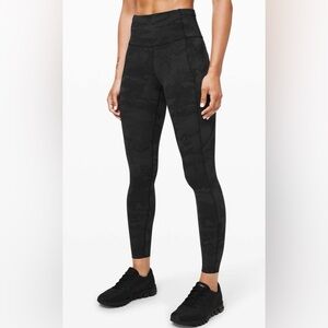 Lululemon Fast and Free Leggings 25" Nulux Camo Black Size 2💎Retail $128